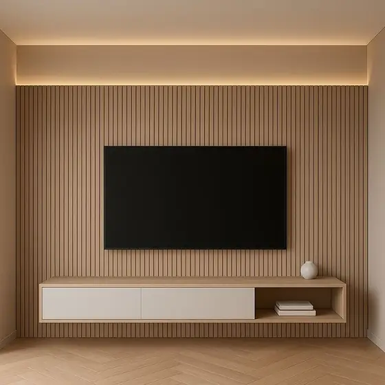 Fluted Wall TV Panel with Floating Console