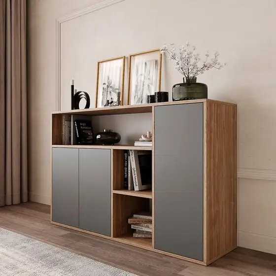 Oak & Grey Open Shelf Unit