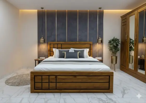 Walnut and Navy Bedroom Set