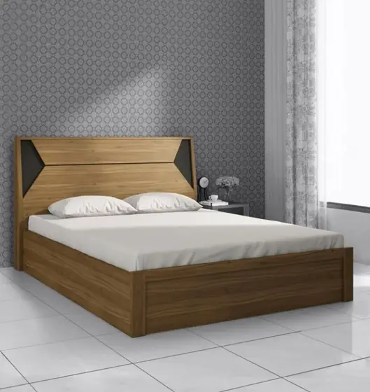 Walnut Bed with Geometric Headboard