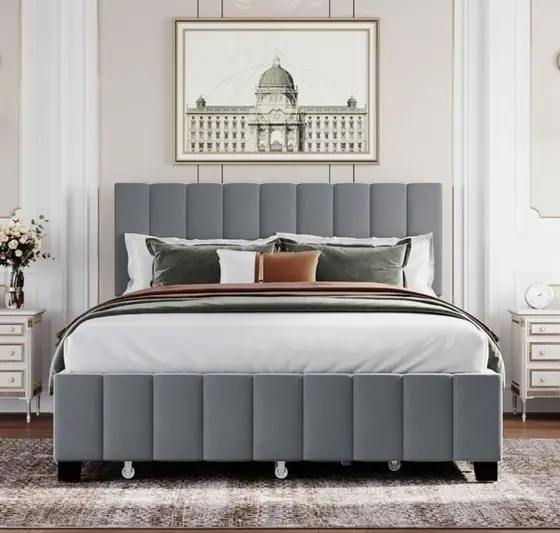 Grey Channel Tufted Bed