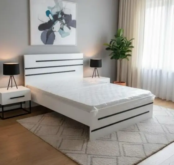 White Single Bed with Nightstand