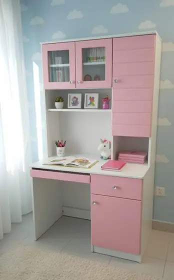 Kids Study Desk with Overhead Shelving